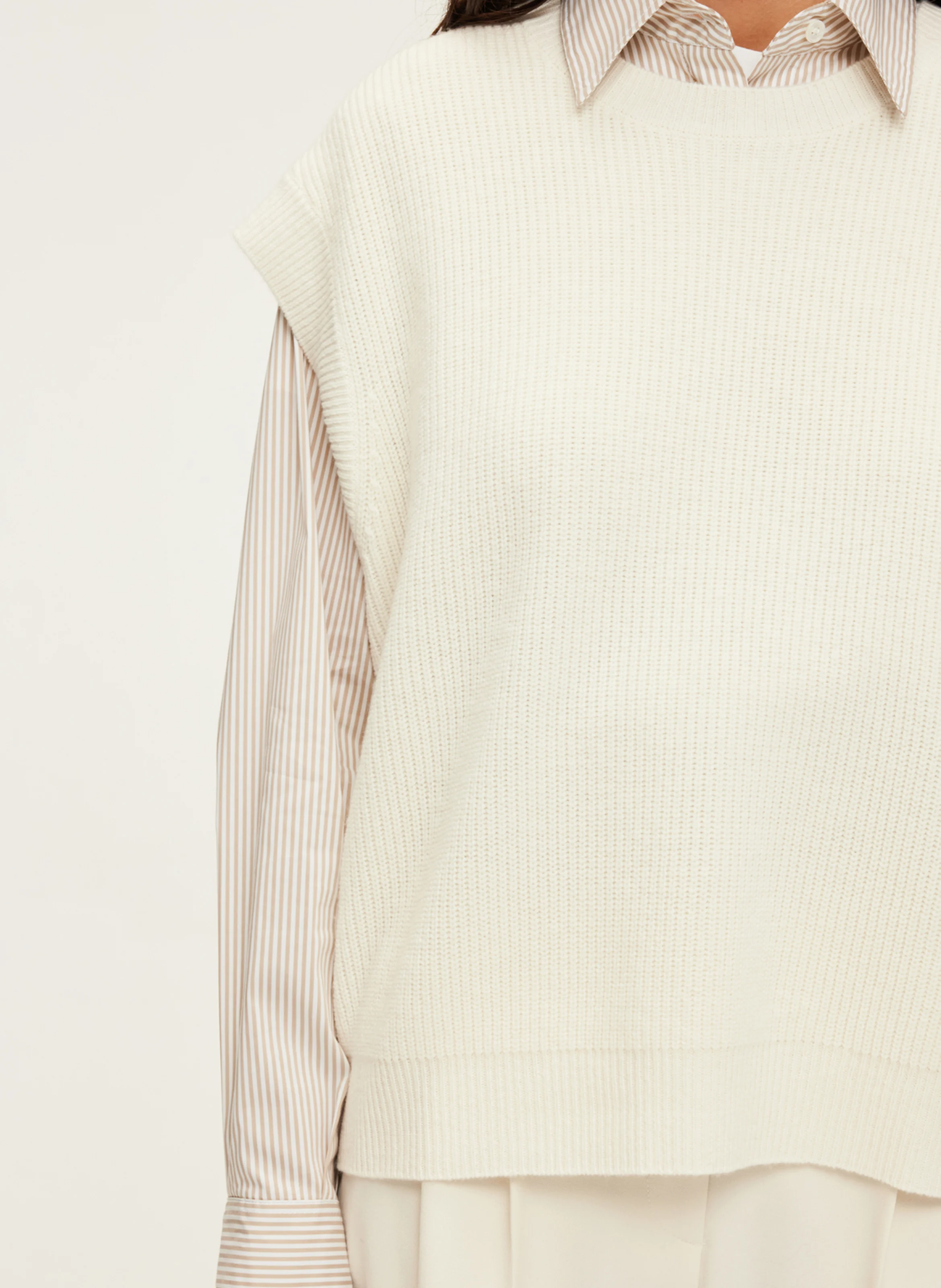 JOELY - Pull droit col rond en laine | Beige