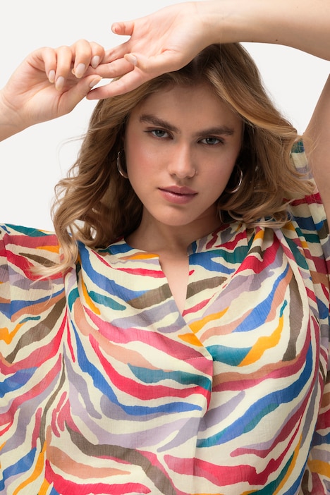 Bluse, A-Linie, Tunika-Ausschnitt, Halbarm