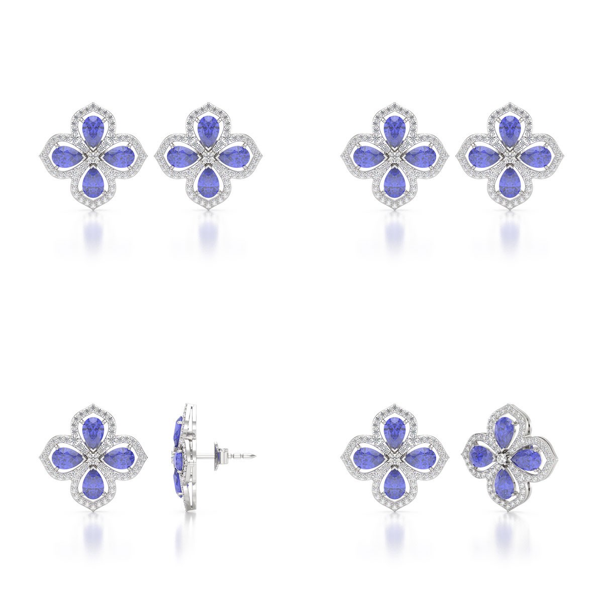 Boucles d'oreilles ADEN Or 585 Blanc Tanzanite et Diamant 3.55grs