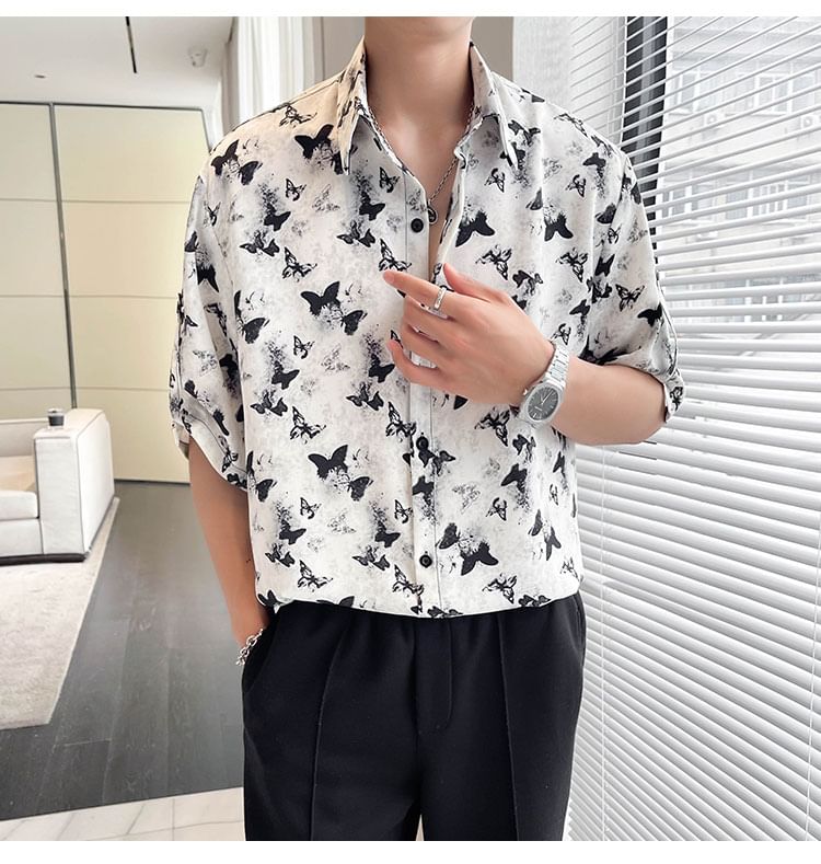 Orungeetun - Elleboogmouw vlinderprint shirt