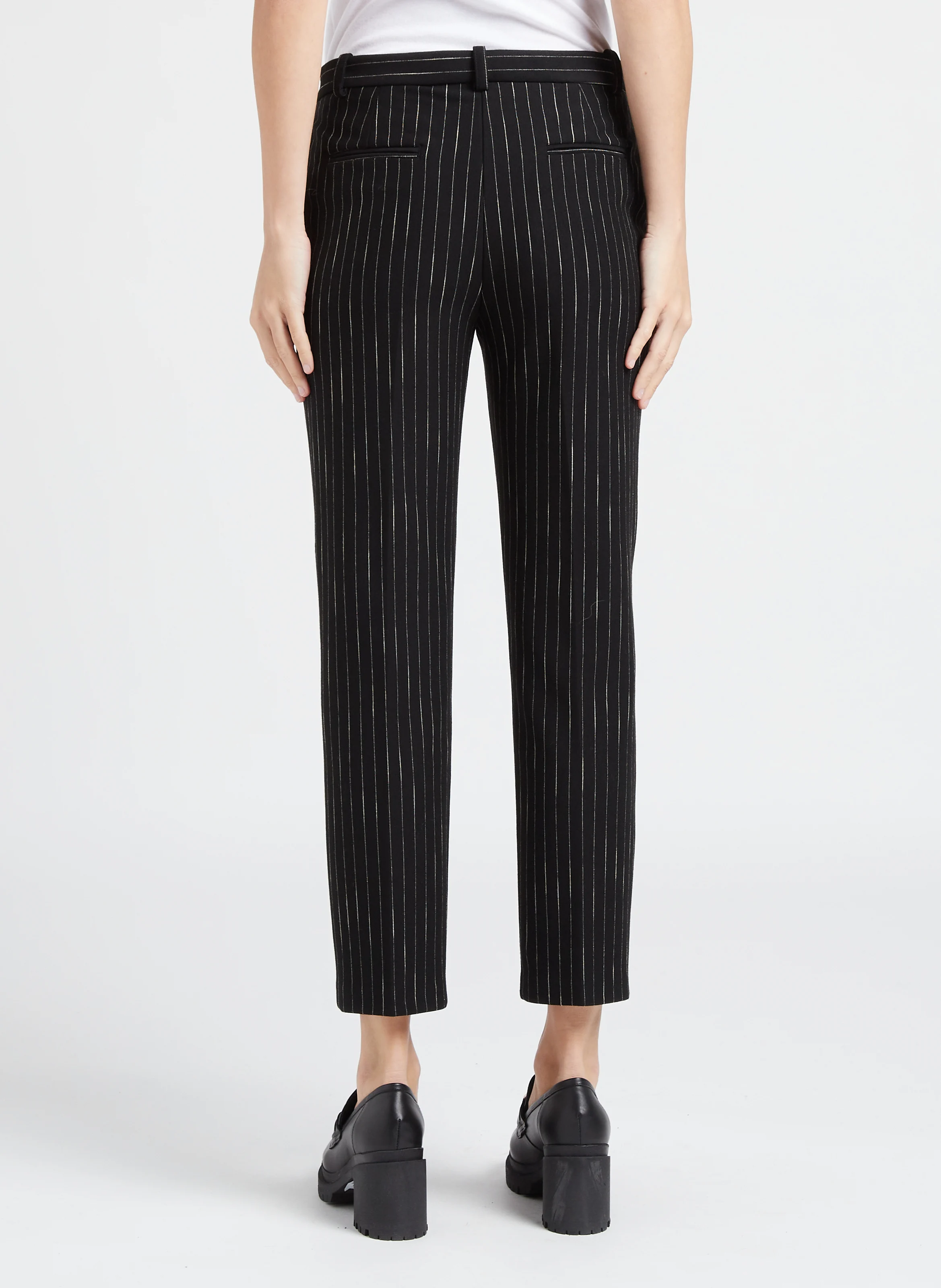 BELLO - Pantalon cigarette droit à rayures | Noir