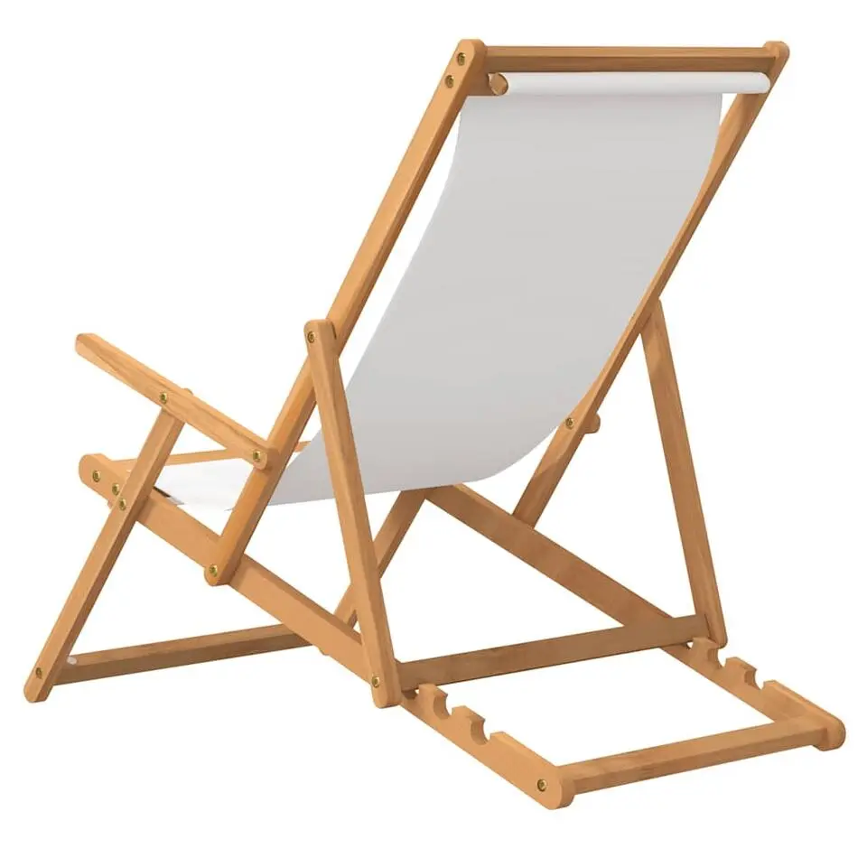 vidaXL - Strandstoel - Crème - Teakhout - Inklapbaar