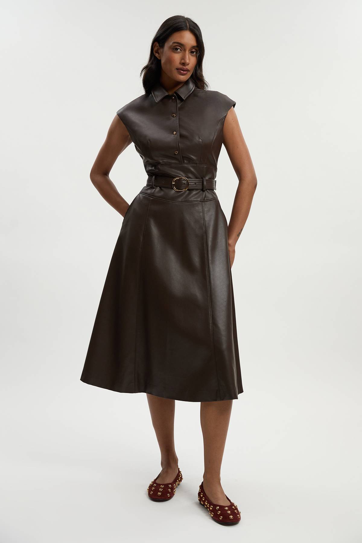 KarenMillen Robe Midi Ceinturée en synthétique