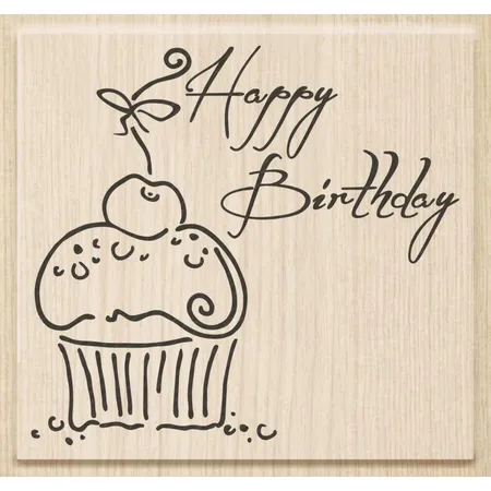Knorr Prandell Stempel aus Holz (Glückwünsche) Motivgröße 7,5 x 7 cm , Motiv: Happy Birthday Muffin