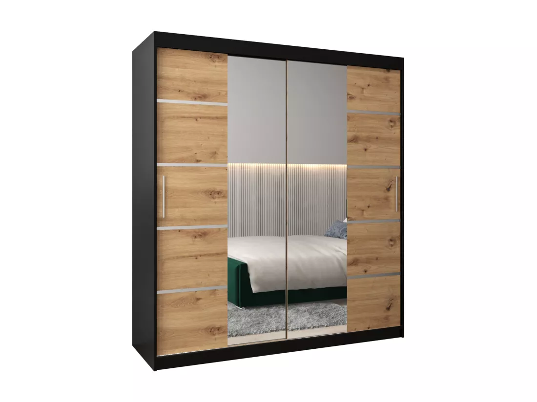 ARMOIRE VERONA 4 À PORTES COULISSANTES 200/180/62 2 Portes (Noir/Artisan)