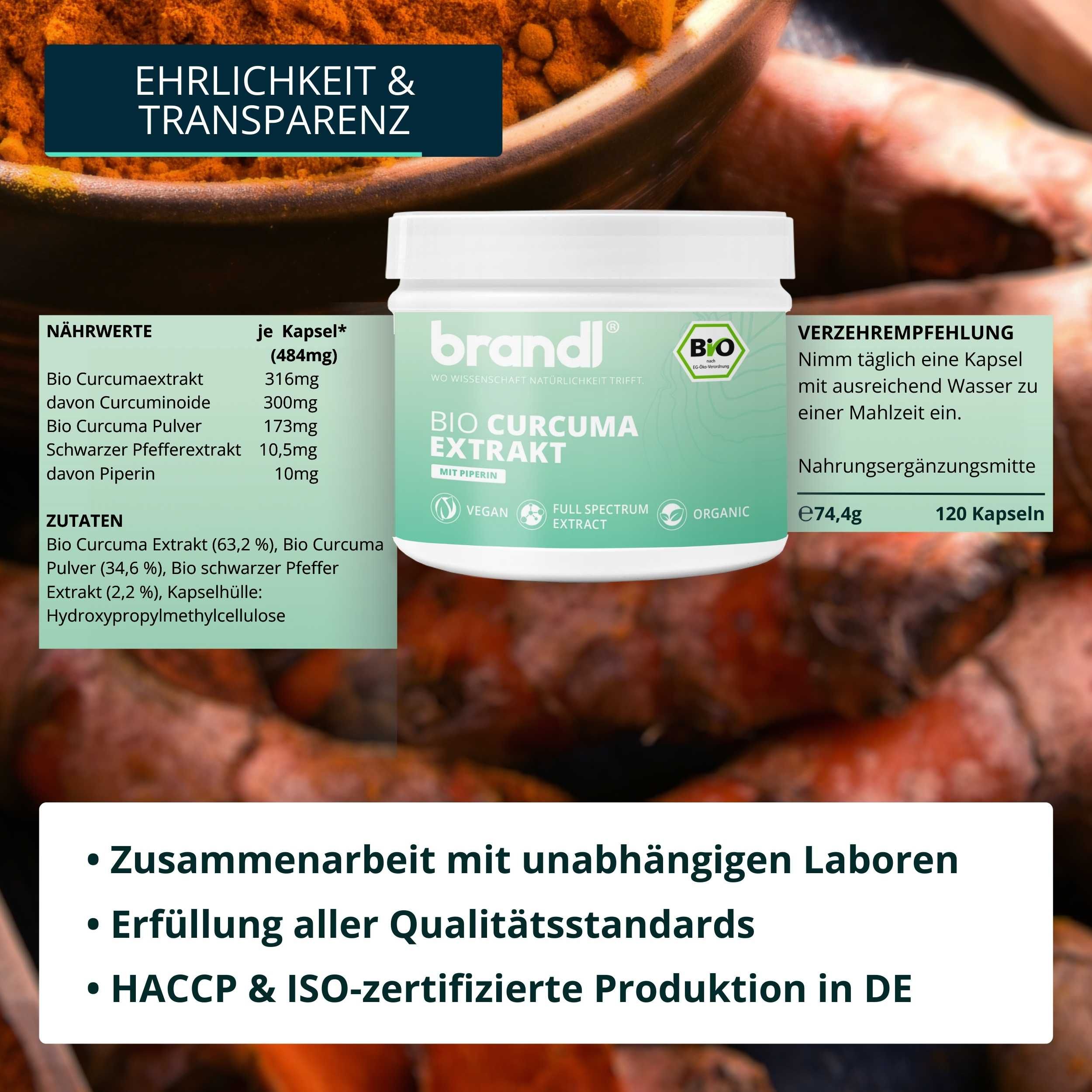 brandl® Bio Curcuma Extrakt mit Curcumin (Curcuminoide) & Bio Piperin