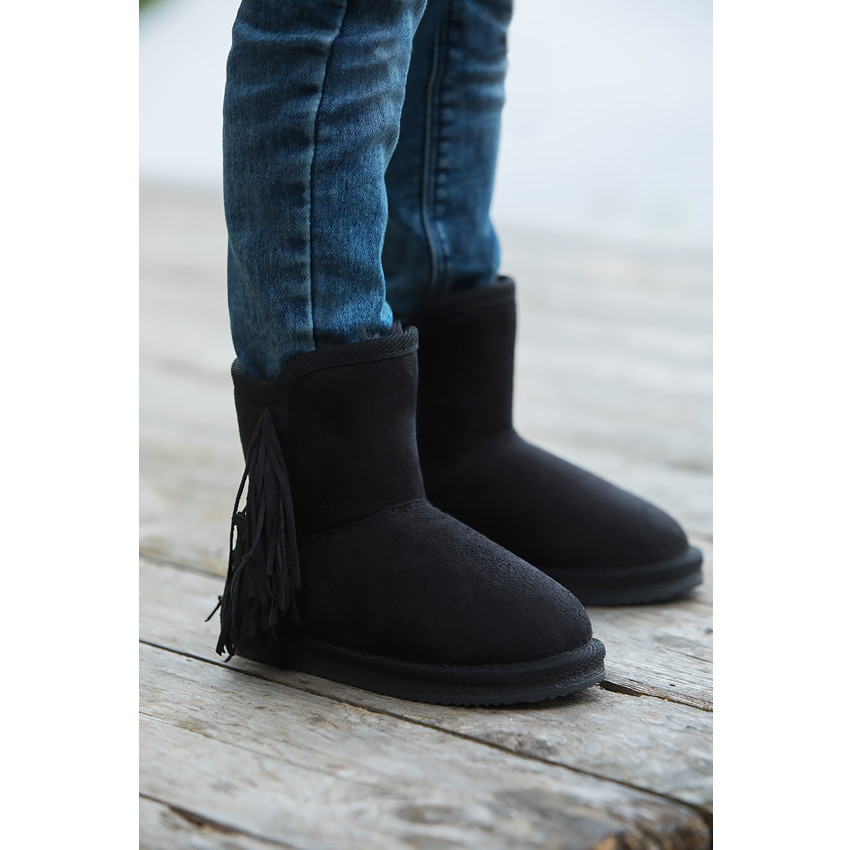 Bottines fourrées à franges effet suédine du 28 au 38