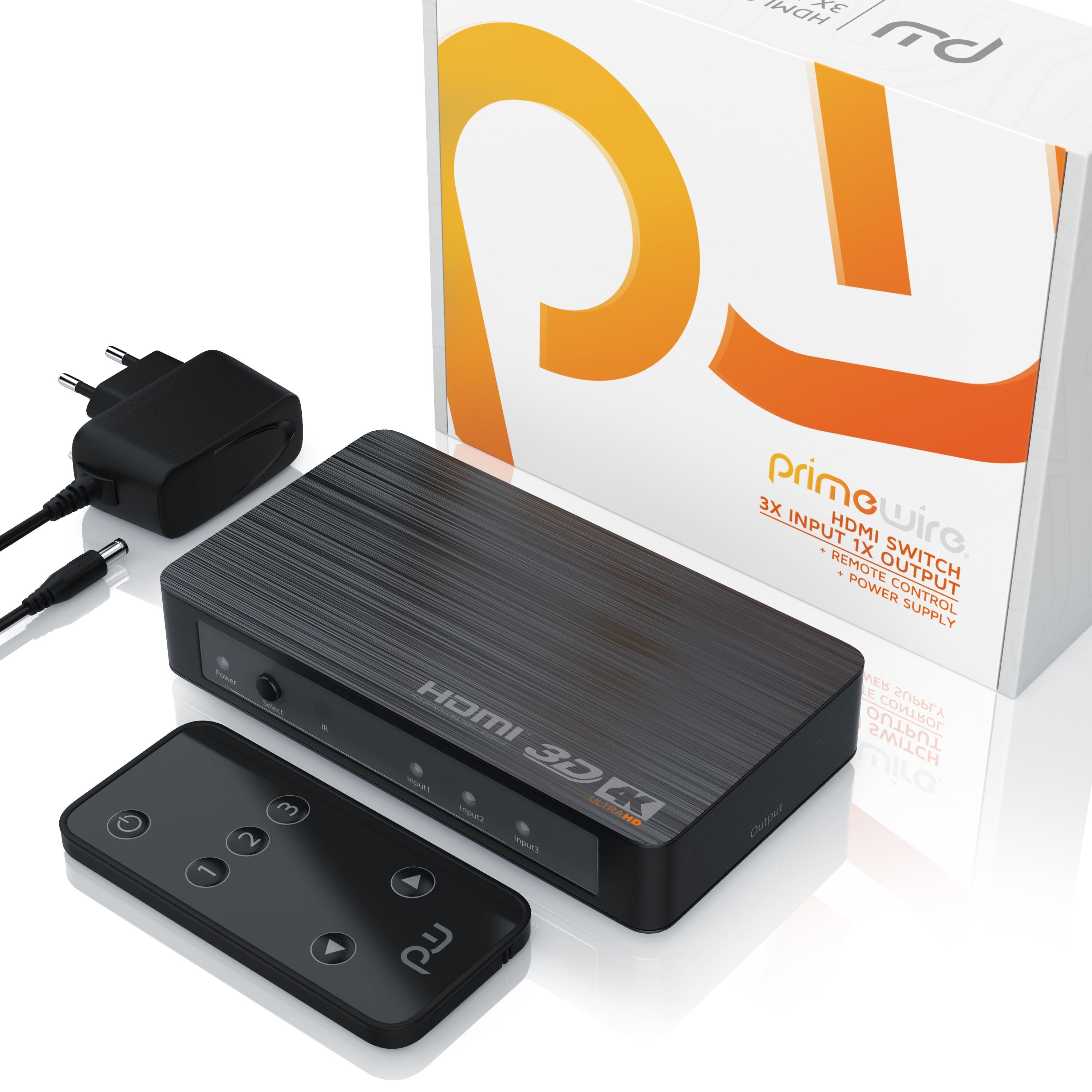 Primewire Ultra HD 4k 3-Port HDMI Umschalter inkl. Fernbedienung 3x HDMI IN / 1x HDMI OUT