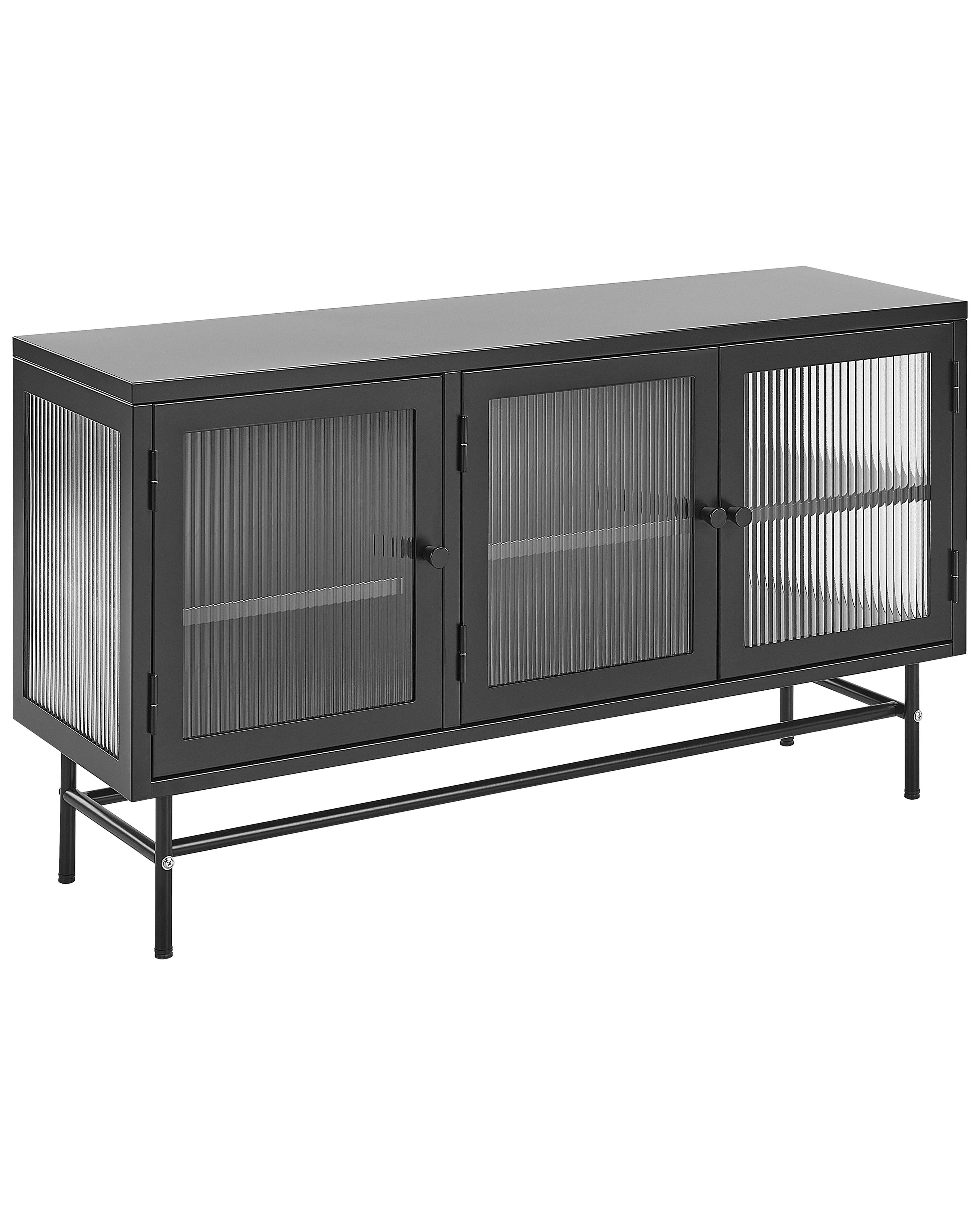 Dressoir met glazen deuren DEVON Metaal 115 cm Zwart