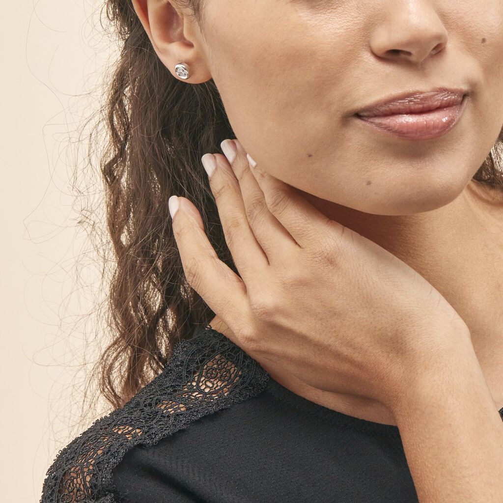 Boucles D'oreilles Puces Eden Serti Pneu Or Blanc Oxyde De Zirconium