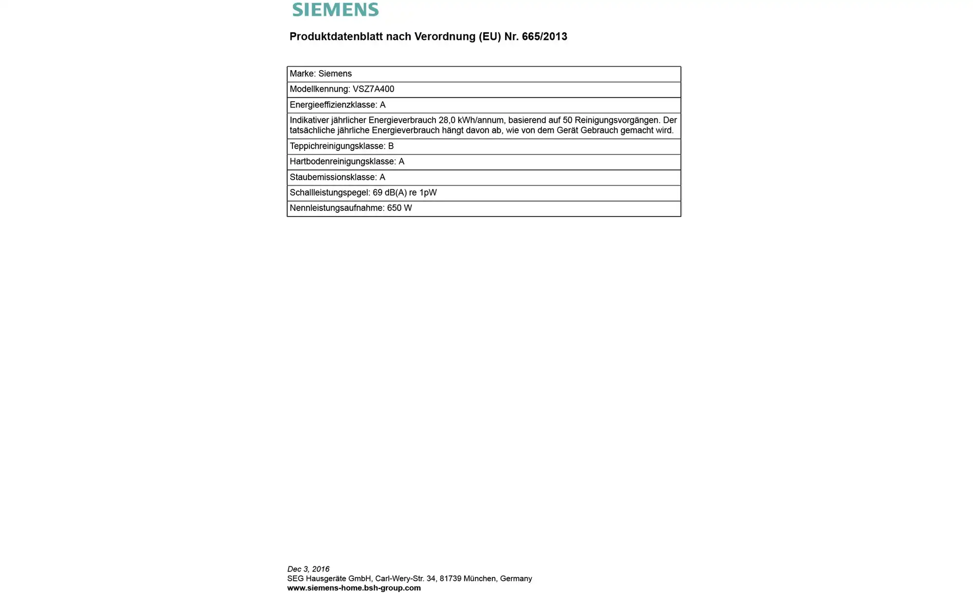SIEMENS Bodenstaubsauger VSZ7A400