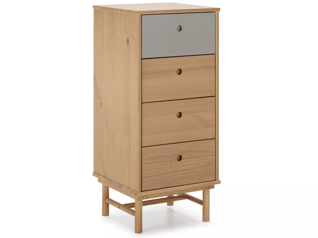 Chiffonnier de nuit Magnus 4 tiroirs, bois massif, 40 cm Largeur