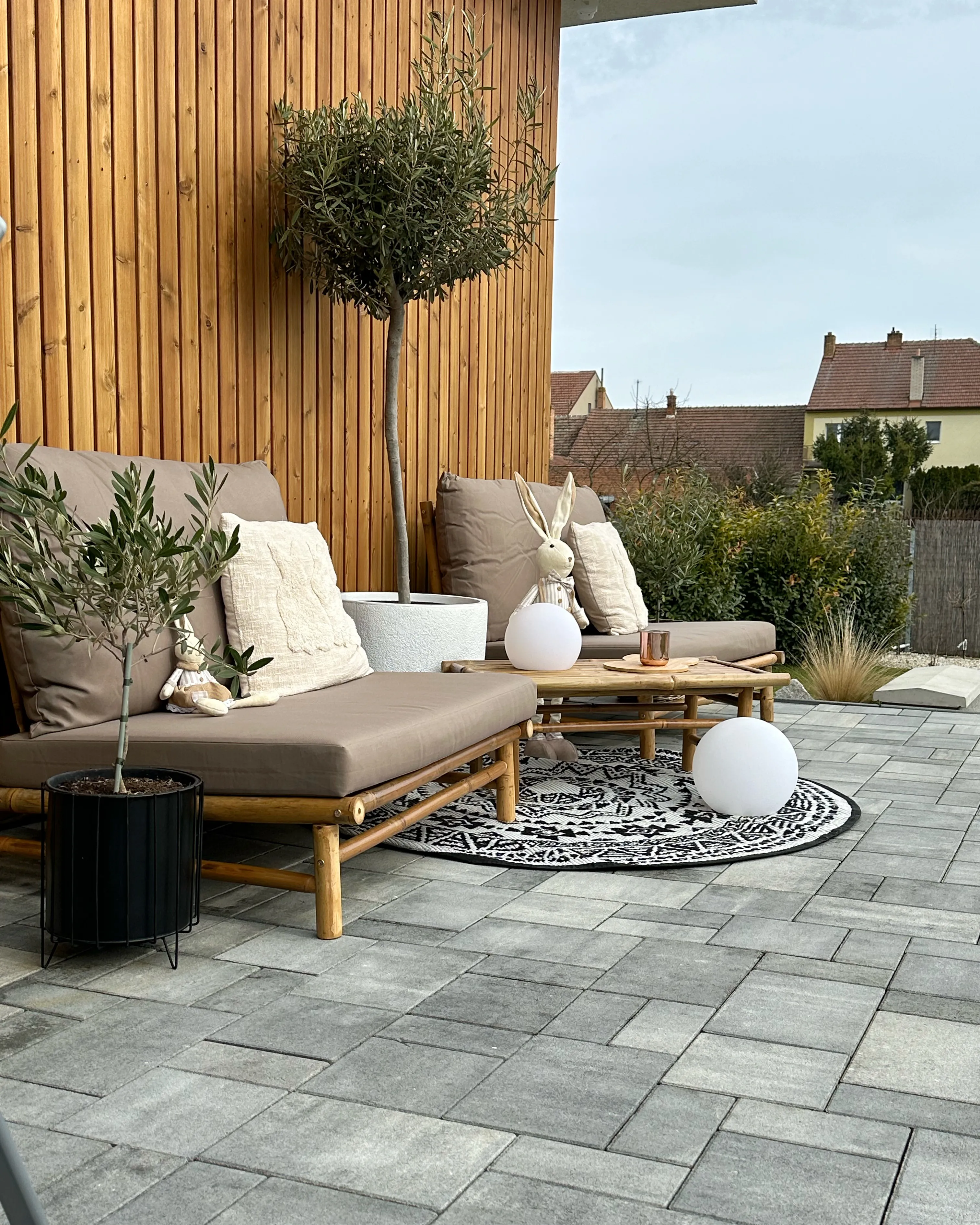 Loungeset met tafel 2-zits TODI Bamboehout Taupe