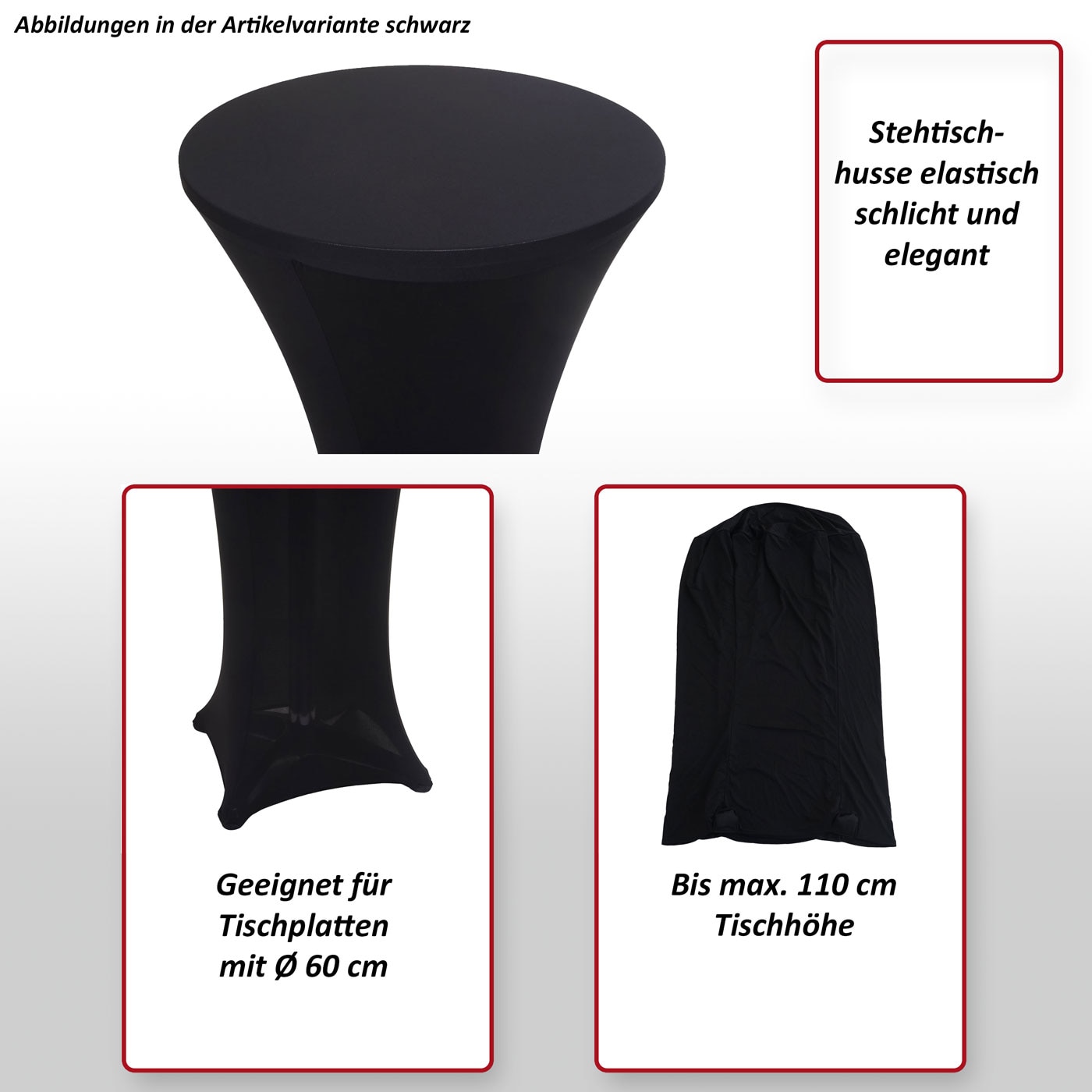 Stehtischhusse MCW-J30, Tischhusse Husse Bezug Überzug, Stretch Ø 60cm ~ bordeaux-rot