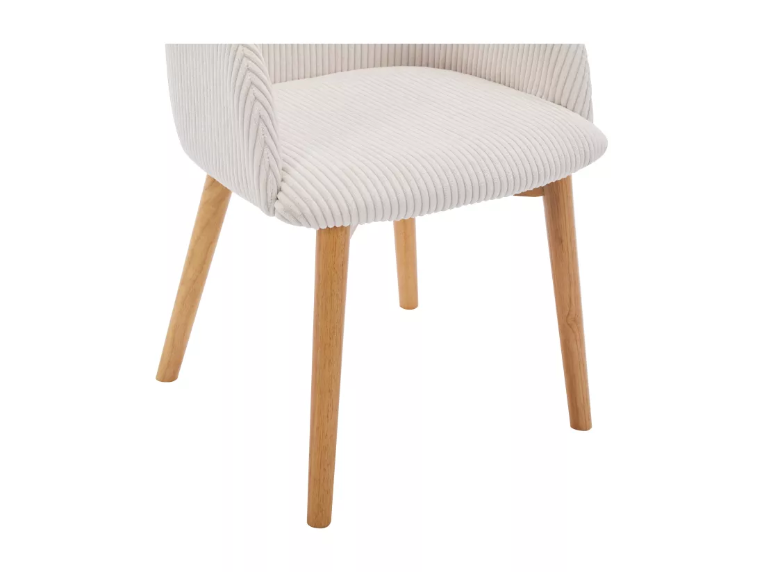 Lot de 6 chaises avec accoudoirs en velours côtelé et bois d'hévéa - Crème - JELISA