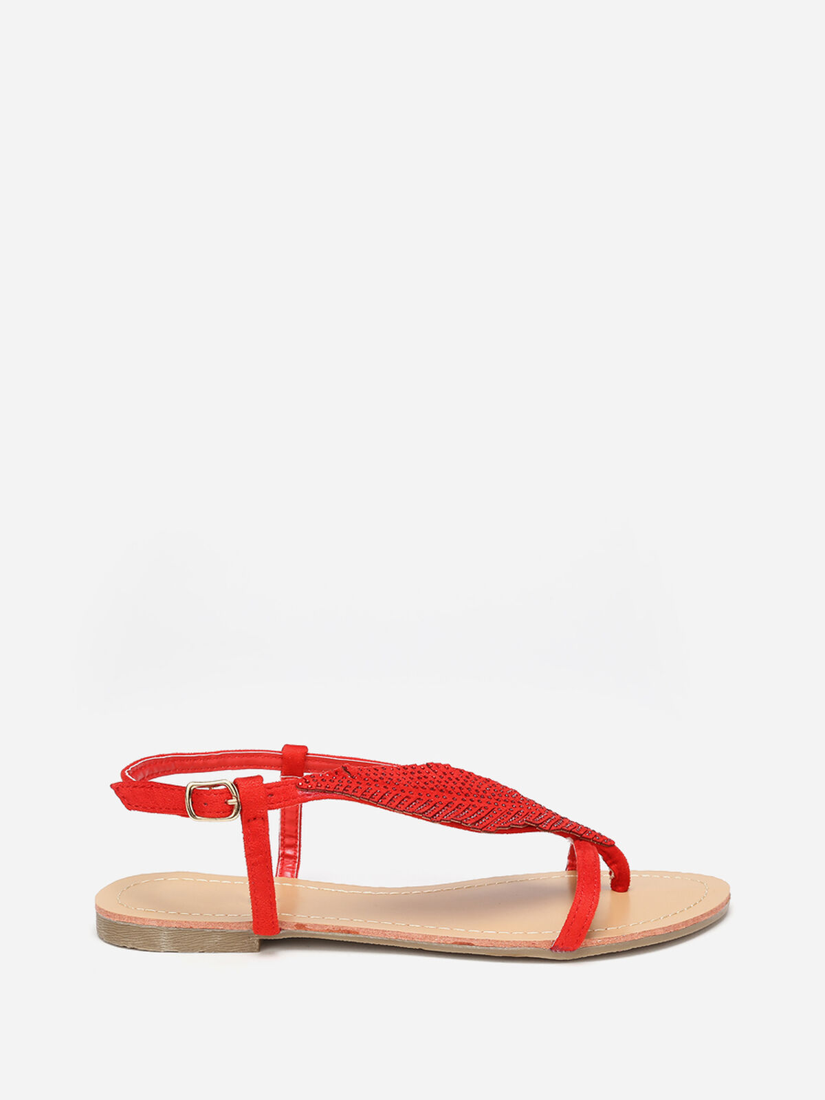Nu-pieds à feuille en strass- Rouge