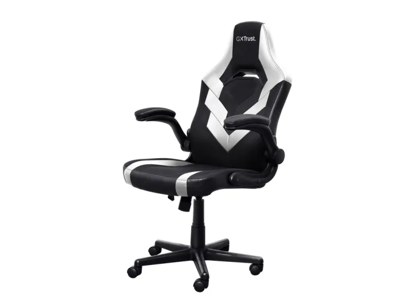 Trust GXT 703W RIYE - Spillestol - armstøtter - L-formet - vippe - drejeled - syntetisk læder, elastisk stof - hvid