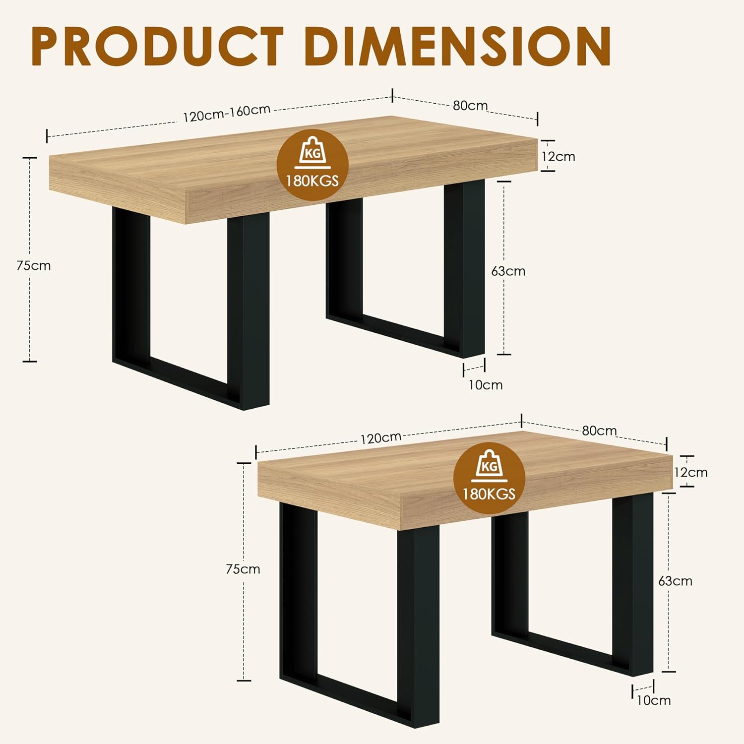 GRAVFORCE Esstisch ausziehbar 120-160cm für 2-6 Personen Esszimmertisch Moderner Küchentisch Schlichter Dining Table Hochfeste Großer Tisch für Wohnzimmer Esszimmer Wohnung