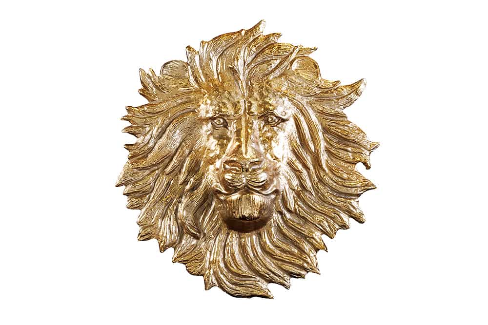 Goldene Wanddeko WILDLIFE LION 60cm gold Metall Löwenkopf-Skulptur handmade