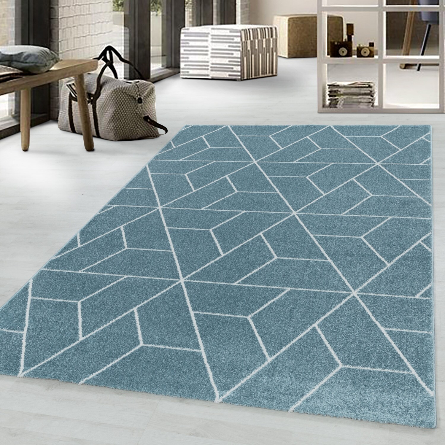 Designer Kurzflor Teppich modern design Wohnzimmer meliert kariert Höhe 10 mm