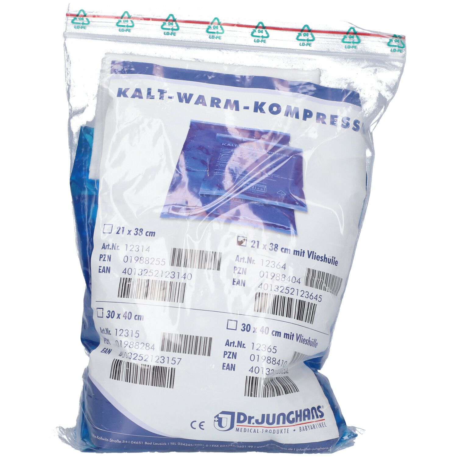 Dr. Junghans® Kalt-Warm Kompresse 21 x 38 cm mit Vlieshülle