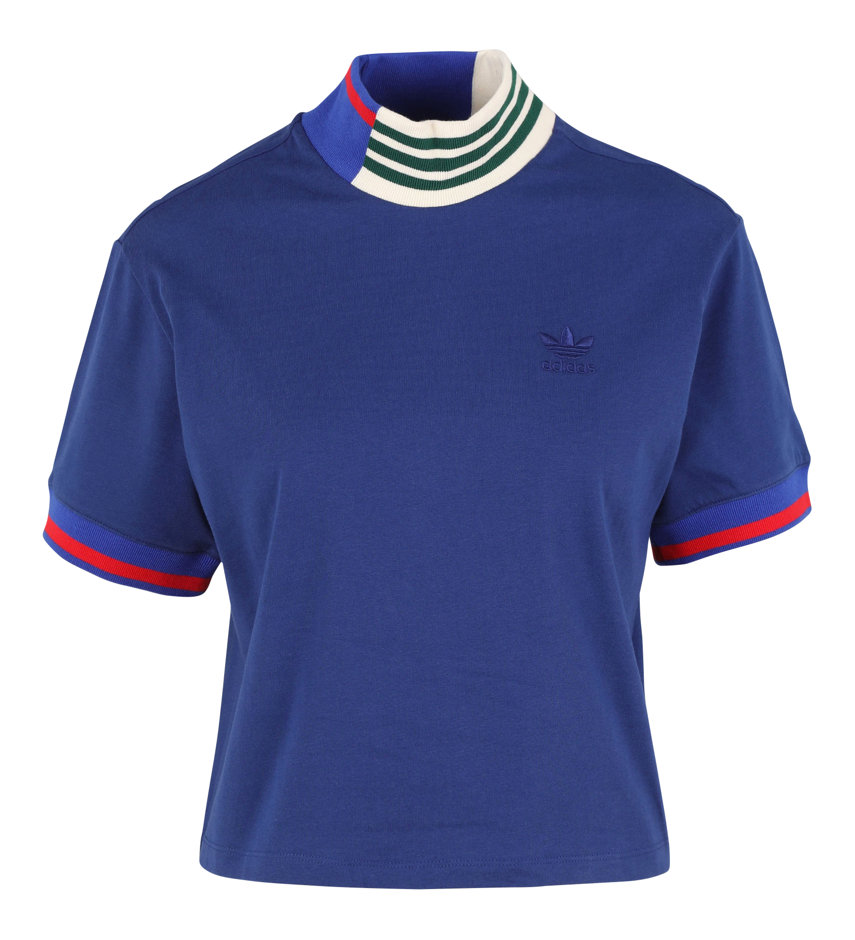 Tee-shirt court à col montant en coton mélangé| Bleu