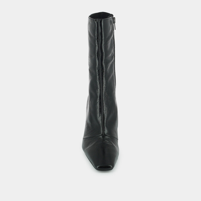 Bottines à talon haut et bout carré  en cuir noir