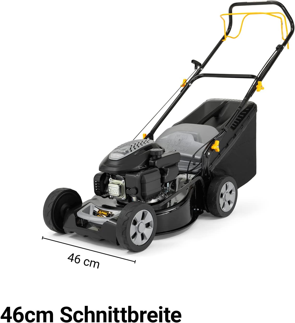 Alpina Rasenmäher Benzin AL5 46 SA, Radantrieb, 60L Korb, 46cm Schnitt, bis zu 1200m²