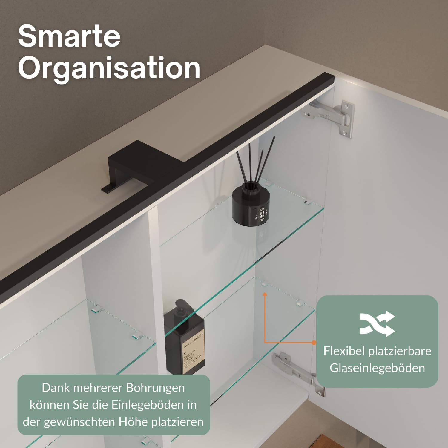 Planetmöbel ARIA Spiegelschrank Bad 120 cm breit | Badschrank hängend mit Spiegel | Weiß Grau, ohne Leuchte und Steckdose, Spiegelschrank Gäste WC 120 x 70 x 16 cm