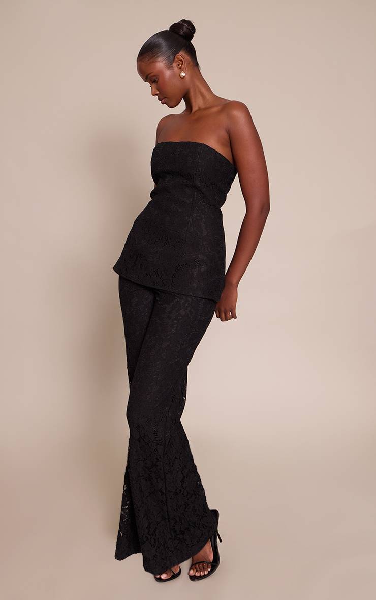 Noir Combinaison Pantalon Droit À Superposition Bandeau En Dentelle