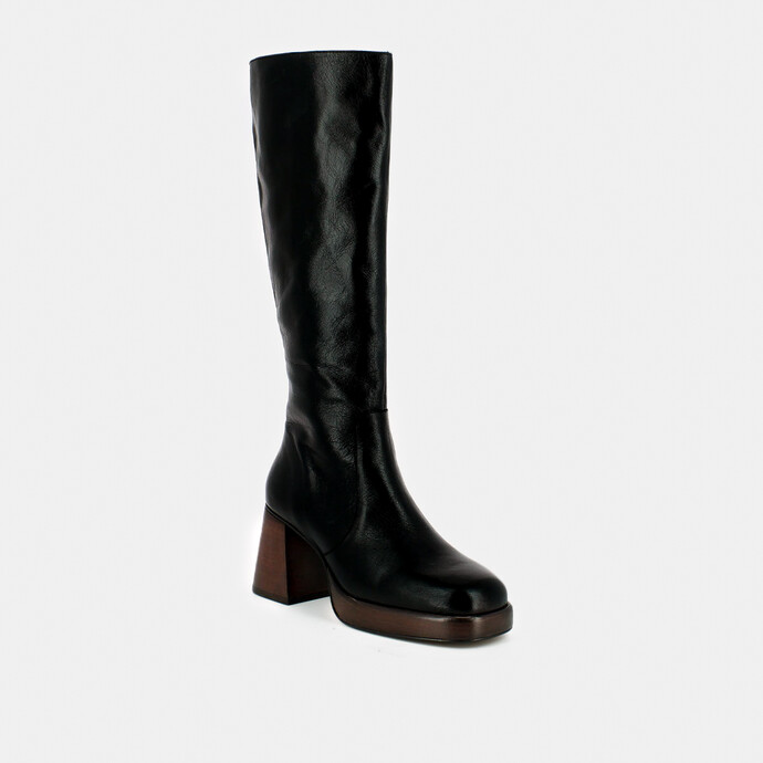 Bottes à plateformes  en cuir vieilli noir