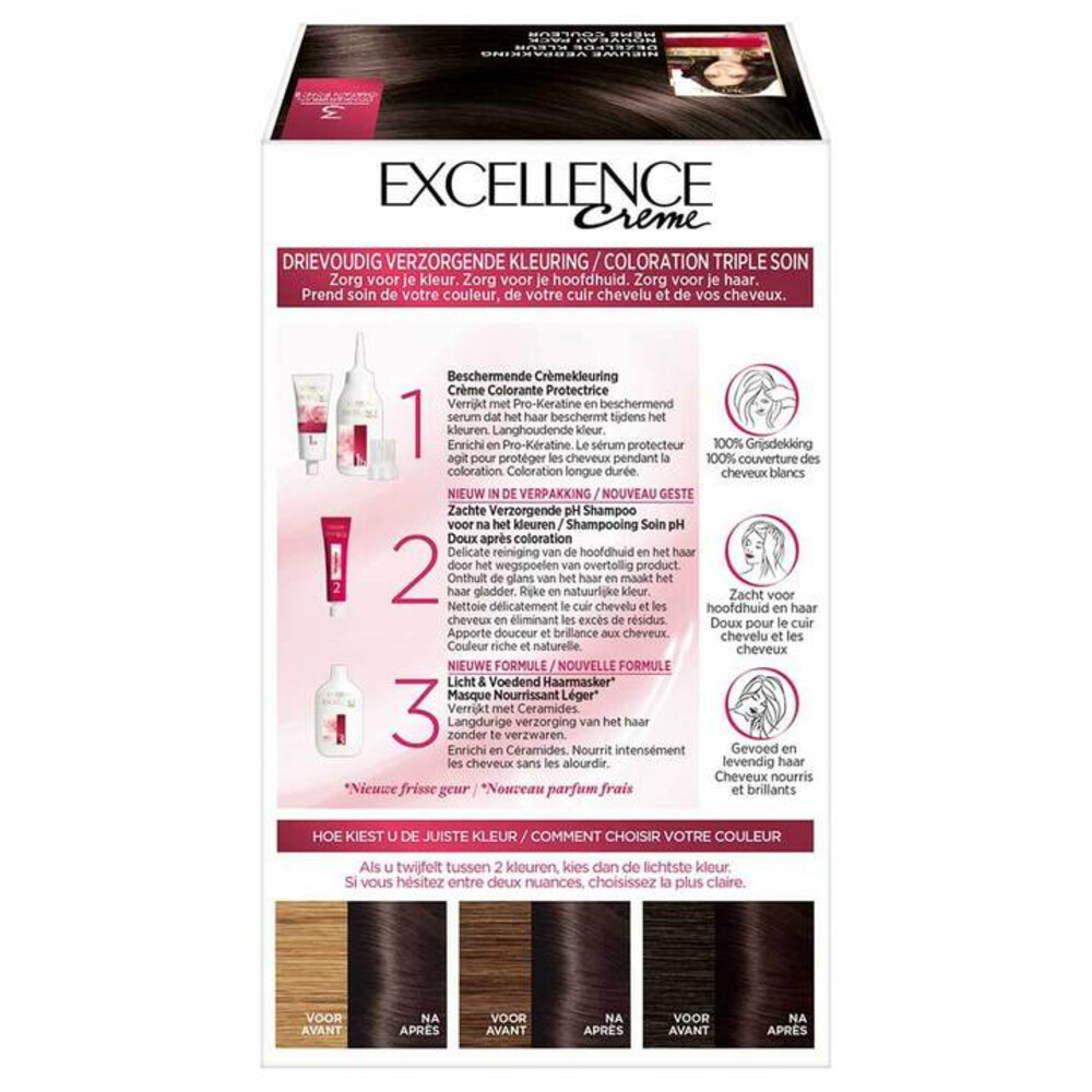 L'Oréal Excellence Crème Permanente Crèmekleuring 3 Donkerbruin