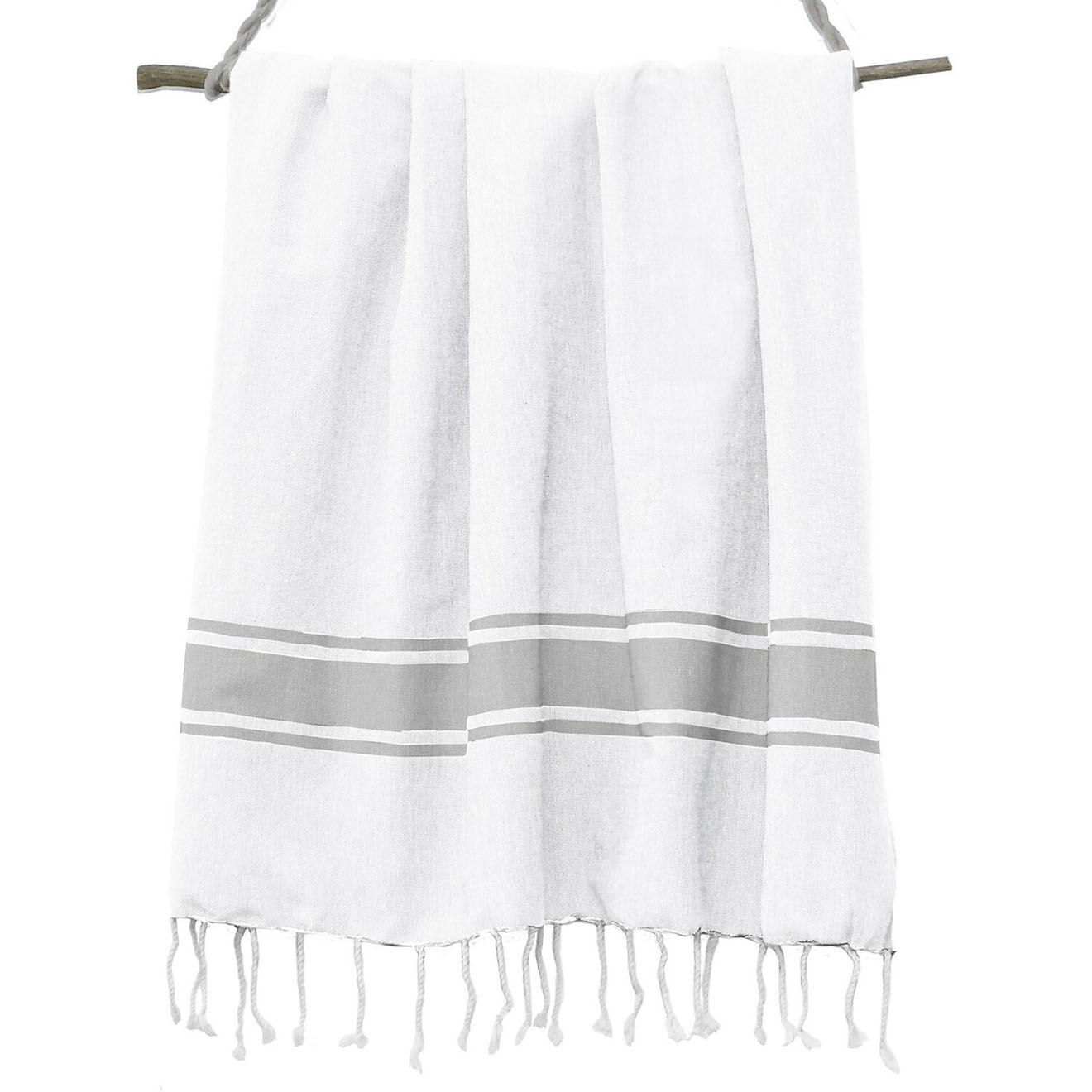 Febronie Fouta Traditionelle St Tropez blanc/gris perle  - 100x200 cm