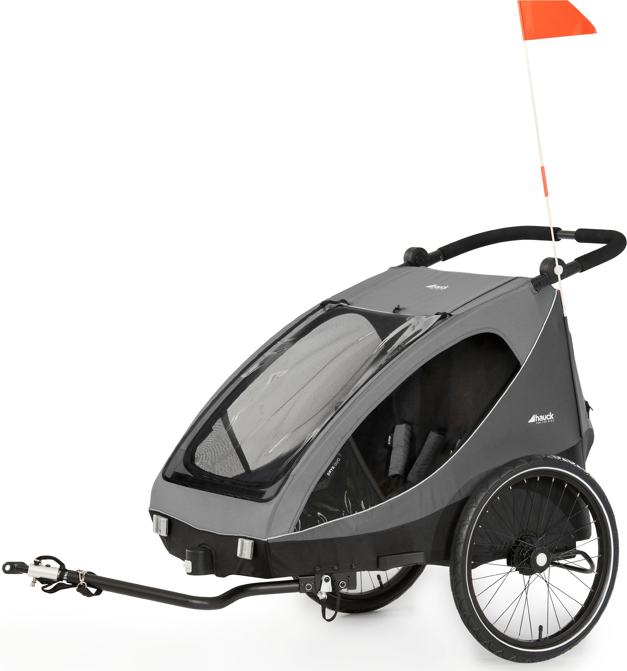 Hauck Fahrradkinderanhänger »2in1 Bike Trailer und Buggy Dryk Duo, grau« für 2 Kinder; inklusive Deichsel