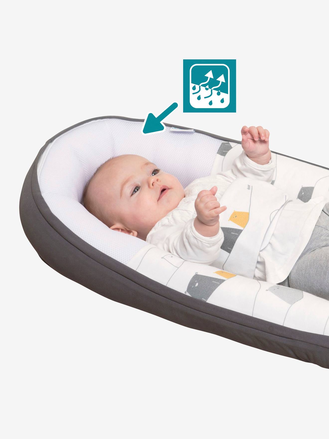 Cama redutora conversível BABYMOOV Doomoo Cocoon, cinza escuro, lisa com estampas