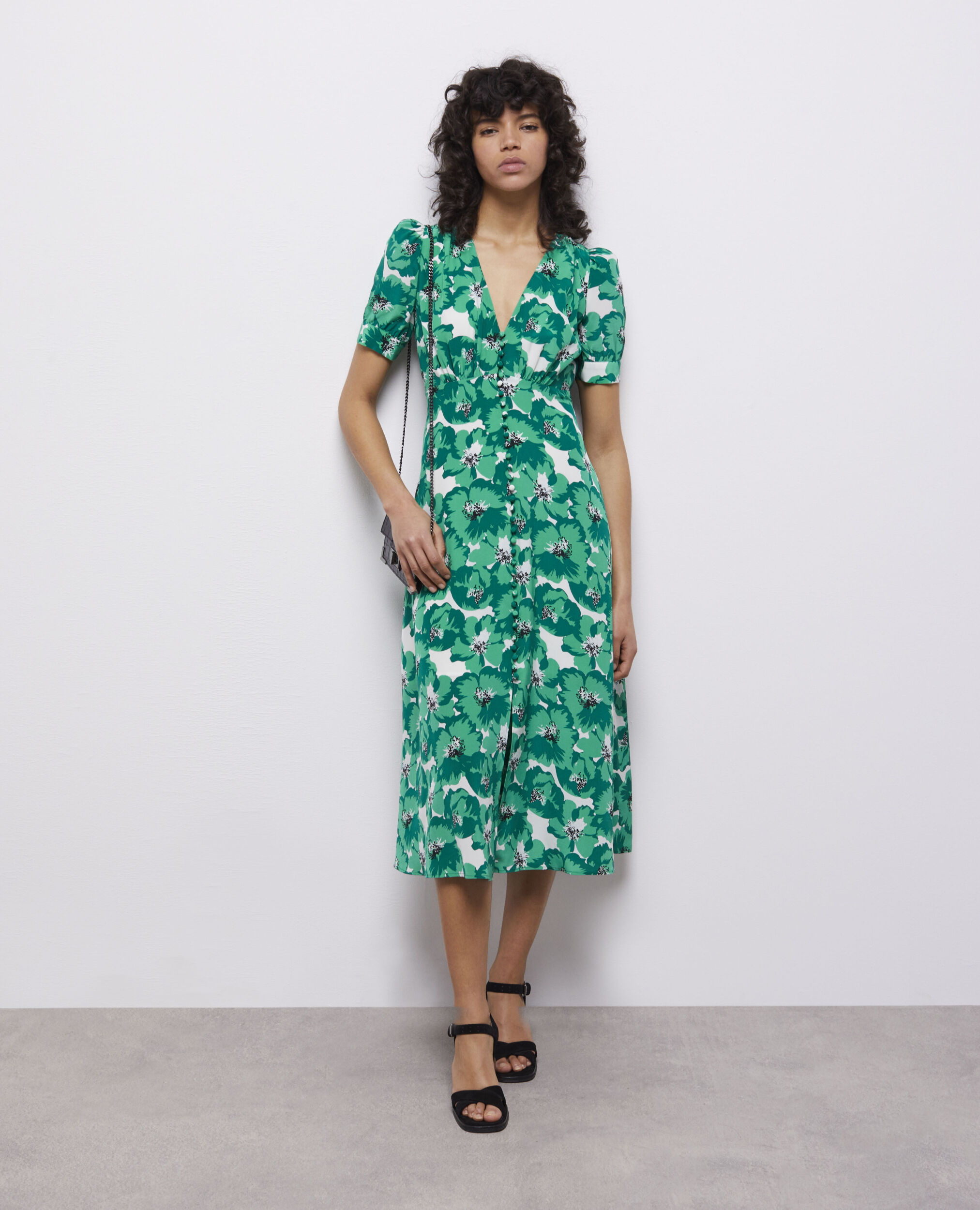 Robe longue imprimée avec boutonnage