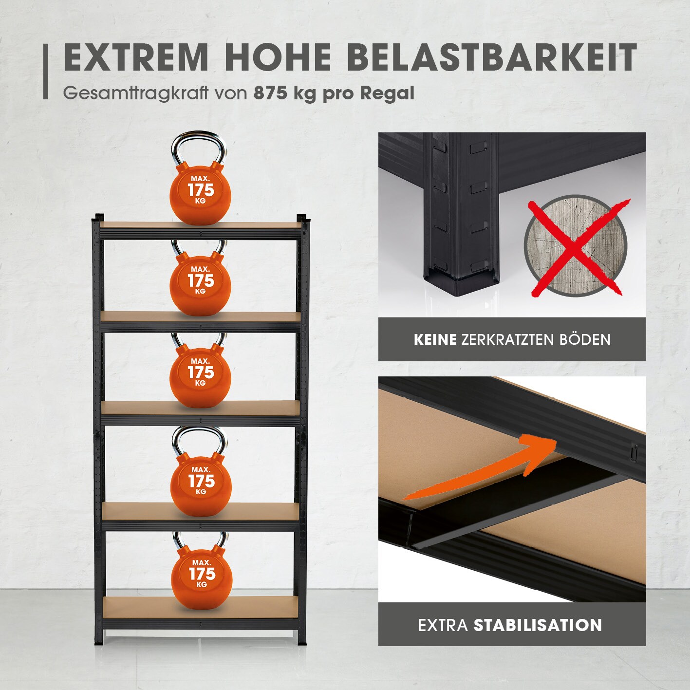 EASYmaxx Schwerlastregal mit 5 belastbaren Holzböden 180x90x40cm