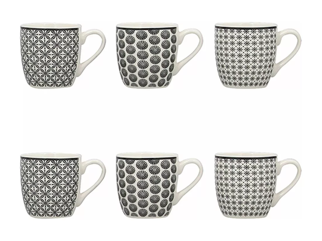 Novastyl - Lot 6 Tasse Cafe Graphik 18cl En Porcelaine 3 Decors Assortis