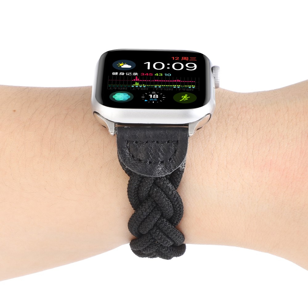 Apple Watch (42/41/40/38 mm) Elastisches Geflochtenes Nylon Gummi Armband Armreif (Gelenkumfang 170 - 200mm) - Schwarz