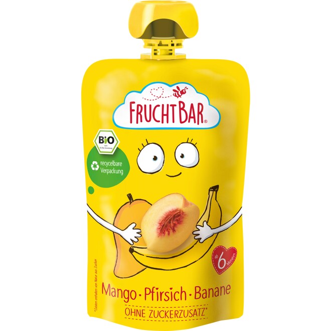 FRUCHTBAR Fruchtpüree Bio Mango Pfirsich Banane Btl 100 g