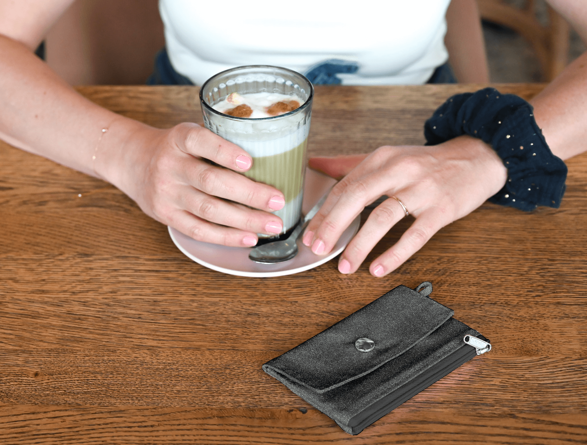 Mini Pochette Porte-Monnaie Suédine Pailletée Argent
