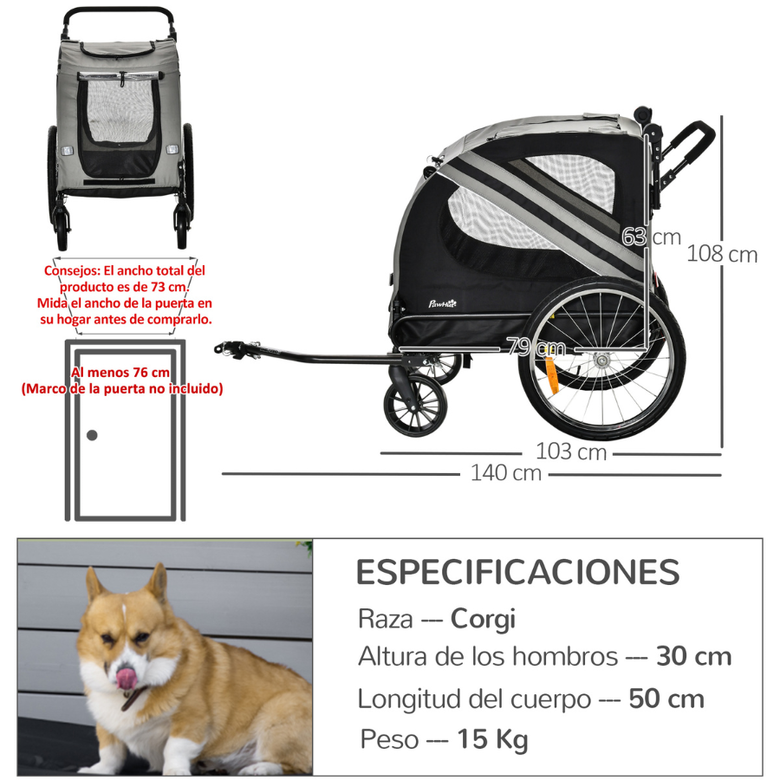 Reboque para bicicletas PawHut para cães