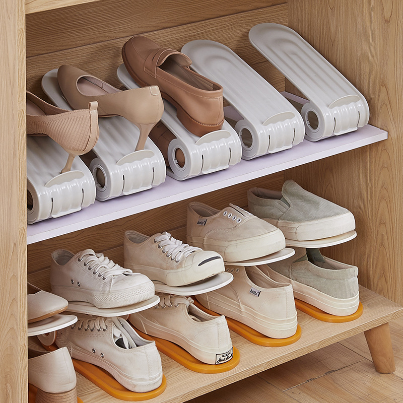 (8er Set) Platzsparender Schuh Organizer Höhenverstellbarer Schuhstapler - Grau