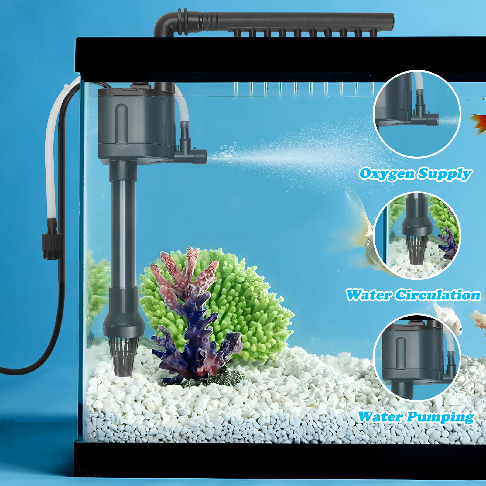 Bomba submersível para aquário Nobleza - 14L (250 L/H, 2,5 W), com oxigenação.