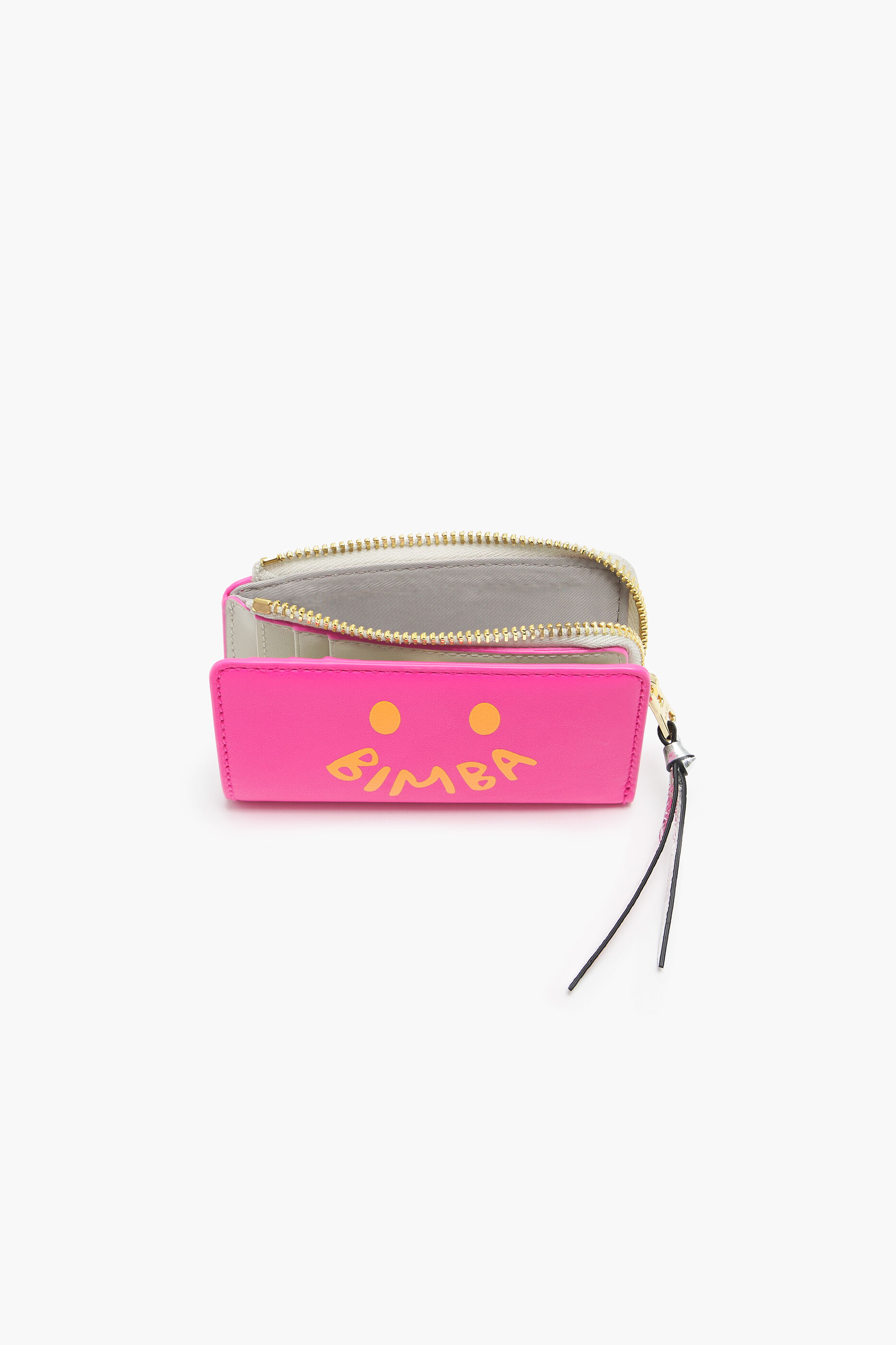Carteira retangular de couro rosa neon