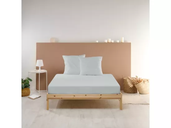 Drap housse uni 100% Percale de coton - Gris clair - 160x200cm