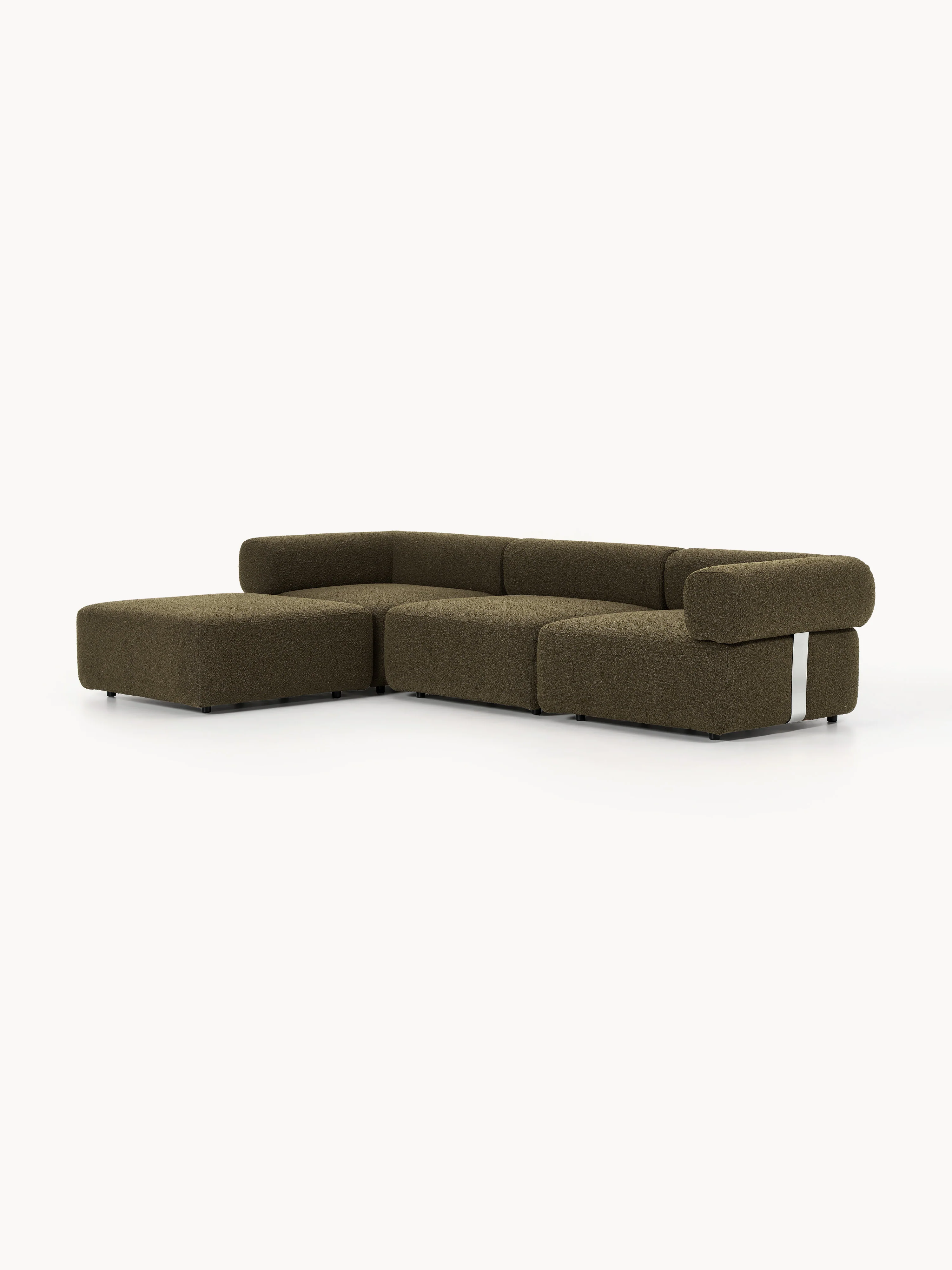 Modulaire bank Anton (4-zits) met poef (links/rechts) van bouclé
