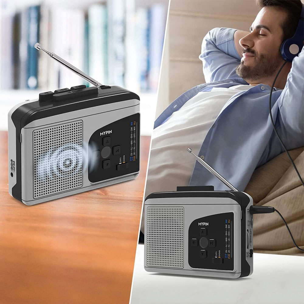 Kassetten MP3 Konverter Kassettenspieler mit microSD Recorder / AM und FM Radio   3.5mm Klinke - Schwarz / Grau