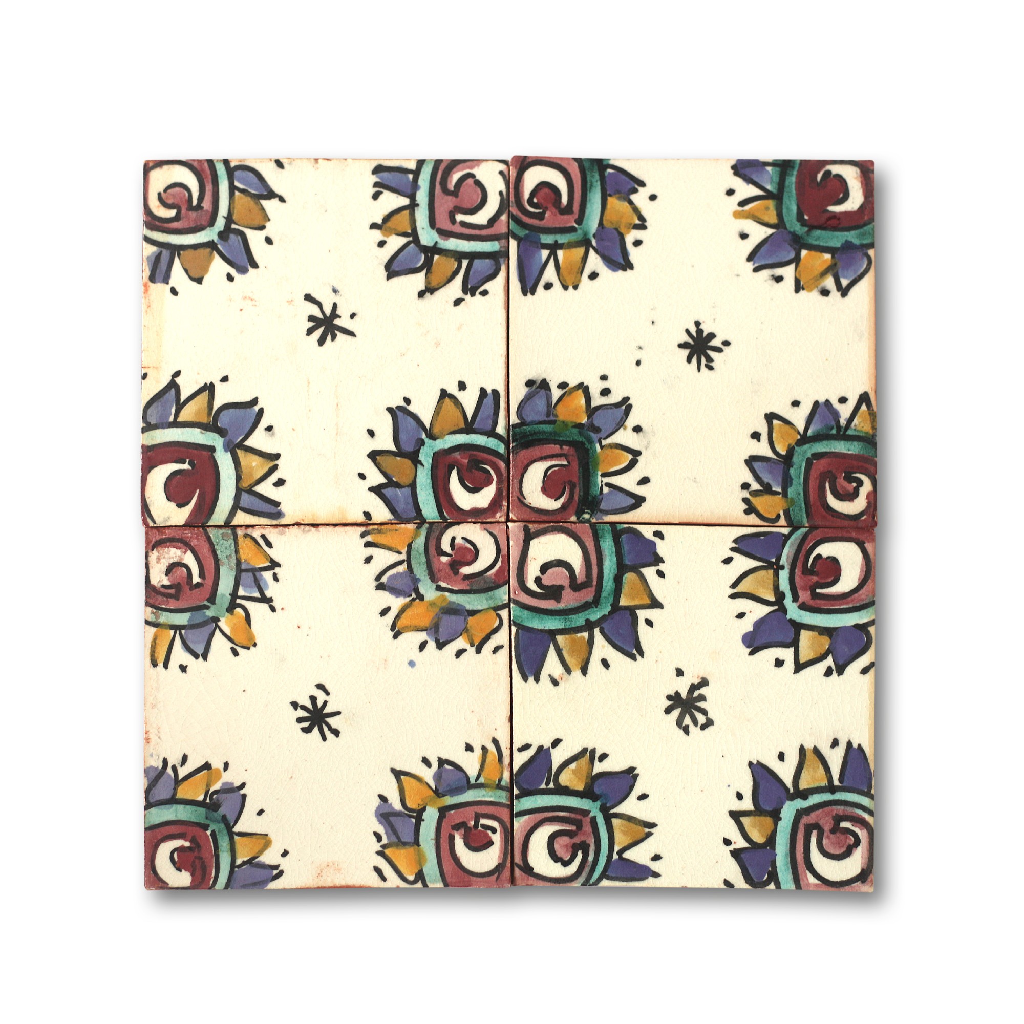 Kachel 'Soussia', weiß, multicolor, T 10 cm, B 10 cm, H 1 cm von fischer's lagerhaus