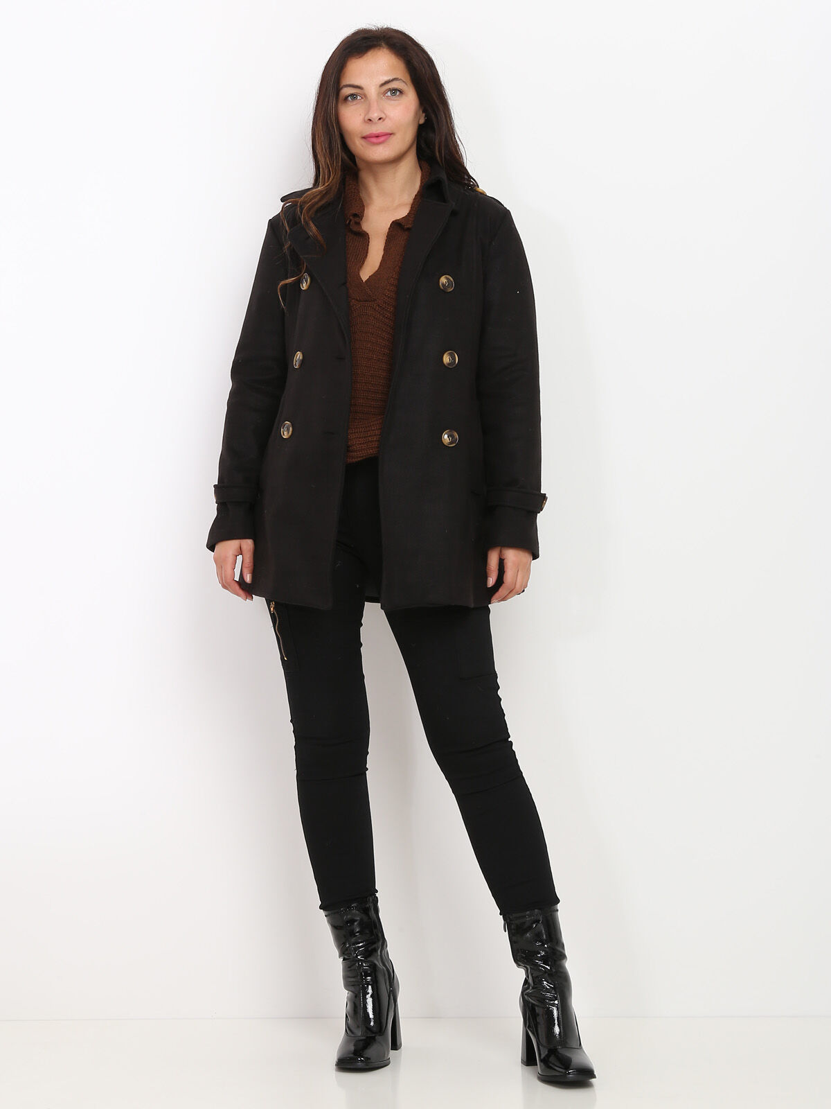 Manteau court ceinturé- Noir